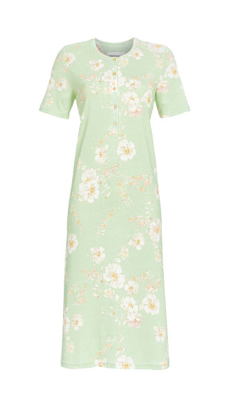 Ringella Damen langes Nachthemd Kurzarm Knopfleiste Grün