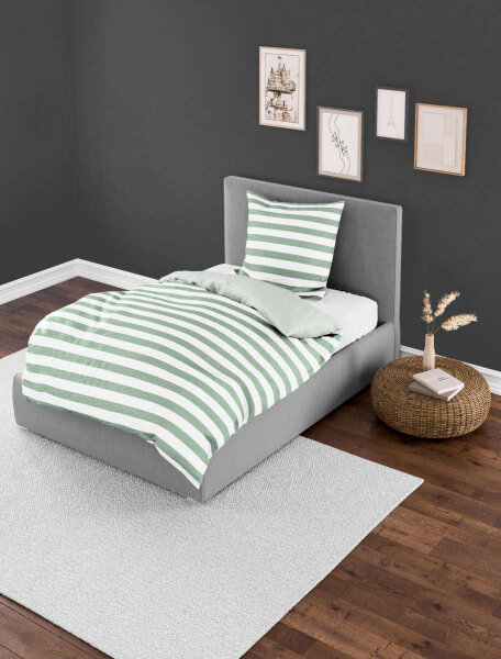 Bierbaum Seersucker Bettwäsche Baumwolle Grün Streifen
