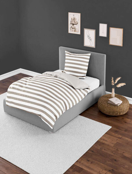 Bierbaum Seersucker Bettwäsche Baumwolle Taupe Streifen