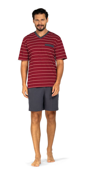 Comte Herren Schlafanzug Kurz Rot V-Ausschnitt