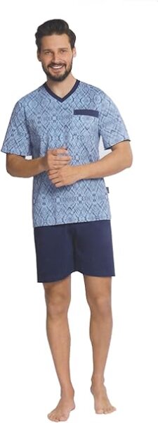 Comte Herren Schlafanzug Shorty V-Ausschnitt Taubenblau Gr. 54