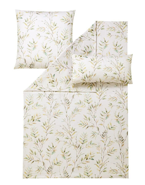 Estella Mako Satin Bettwäsche Olina in grün 135x200 80x80 40x80 cm