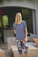 Ringella Damen Capri Hose Perlweiß Blumen 42 Bloomy