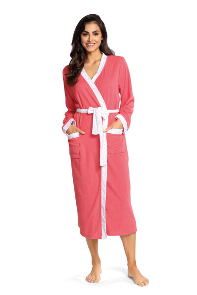 Comtessa Damen Frottee Morgenmantel Koralle Wadenlang
