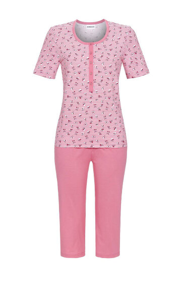 Ringella Damen Schlafanzug Flamingo kurzer Arm Capri Knopfleiste  -52
