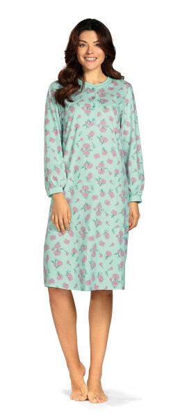 Comtessa Damen Nachthemd Langarm Knopfleiste Mint Nelken