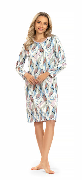 Ascafa Damen Nachthemd Langarm Knopfleiste Mehrfarbig