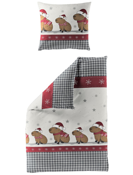 Bierbaum Biber Bettwäsche Murmeltier 135x200 + 80x80 cm Grau