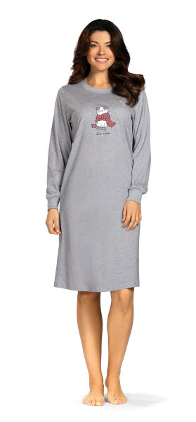 Comtessa Damen Nachthemd Langarm Katze in Grau