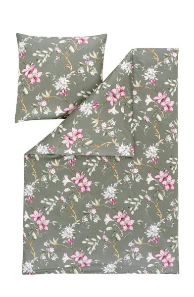 Estella Mako Satin Bettwäsche Liliana in Oliv 135x200 + 80x80 cm
