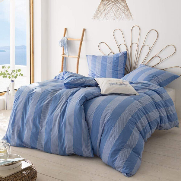 Estella Mako Batist Doppel Bettwäsche Niels in Bleu 200x220 cm