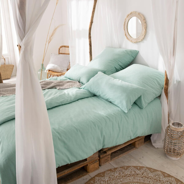 Estella Halbleinen Bettwäsche Alvaro in mint 200x200 cm