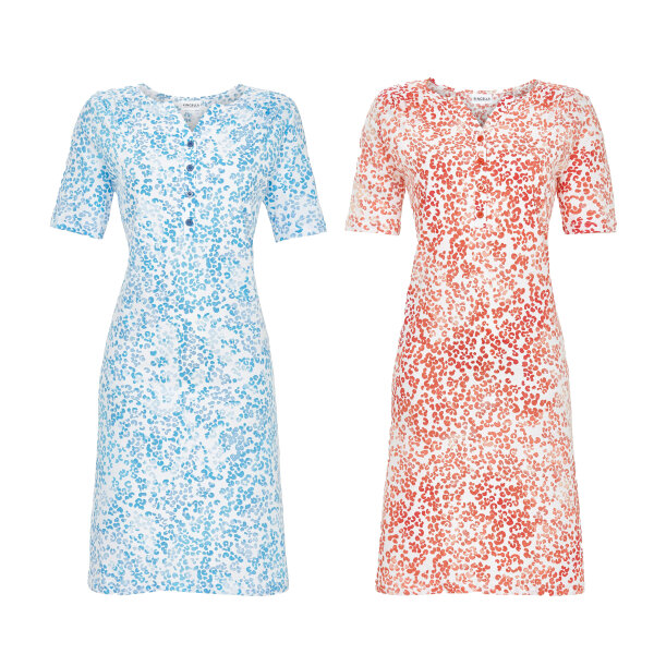 Ringella Damen Kurzarm Nachthemd Knopfleiste Leo