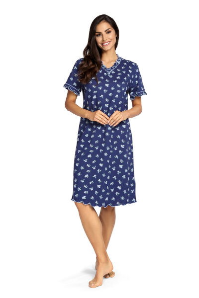 Comtessa Damen Nachthemd kurzer Arm Indigo  Gr. 42