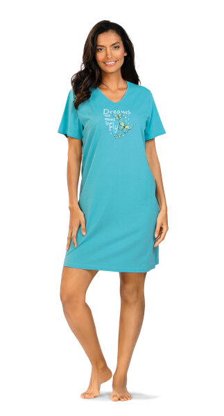 Comtessa Damen Nachtemd Kurzarm Türkis Motivdruck