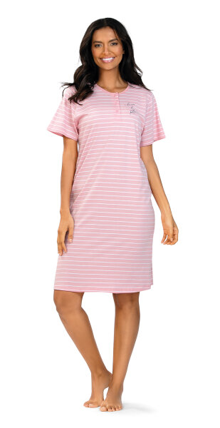 Comtessa Damen Nachtemd Kurzarm Wildrose Streifen
