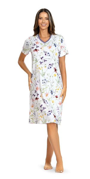 Ascafa Damen Nachtemd Kurzarm Sommerblumen