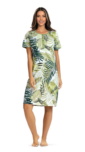 Ascafa Damen Nachtemd Kurzarm Grün Blätter