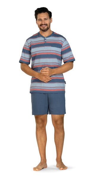 Comte Herren Schlafanzug Kurz Jeans Knopfleiste