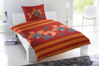 Edel Flanell Bettwäsche in rot Blumen 135x200 mit...