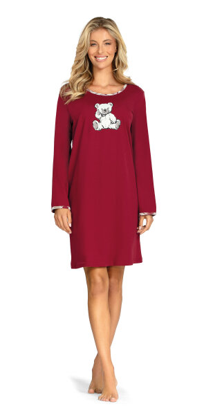 Comtessa Damen Nachtemd Langarm Teddy Rot