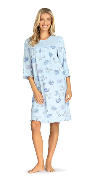 Comtessa Damen Nachtemd 3/4 Arm Bleu 100% Baumwolle