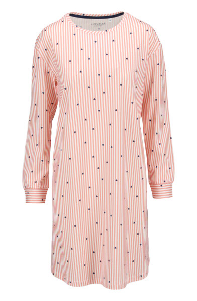 Ringella Damen Nachthemd Langarm Herzen Streifen peach