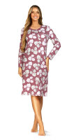 Ascafa Damen Nachthemd Langarm Knopfleiste old rose
