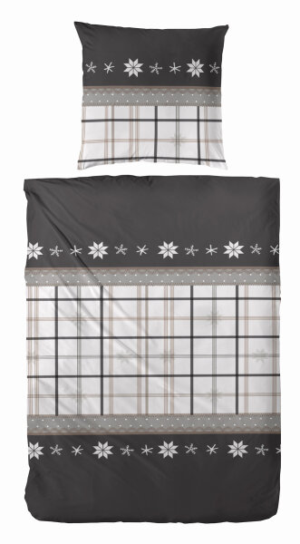Edel Flanell Bettwäsche in schwarz grau beige 135x200 mit 80x80 cm