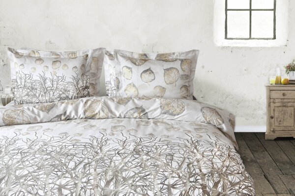 HnL Renforce Bettwäsche Fig Blätter in Sand 135x200 + 80x80 cm