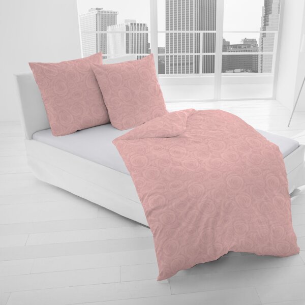 Dormisette Damast Bettwäsche Rosen in altrosa 155 x 220 + 80 x 80 cm