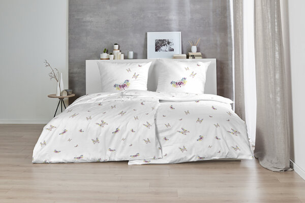 Primera Renforce Bettwäsche Blumen in weiß 135x200 80x80 cm