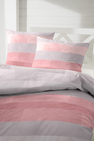 Edel Flanell Bettwäsche Doppelgarnitur Rosa Grau 200x200 cm