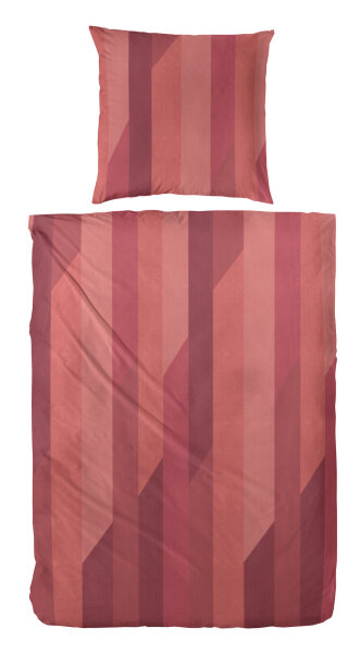 Edel Flanell Bettwäsche in Rot Streifen 135x200 mit 80x80 cm