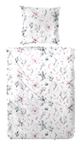 Seersucker Bettwäsche in Rosa Silber Grau Weiß Blumen 135x200 80x80 cm