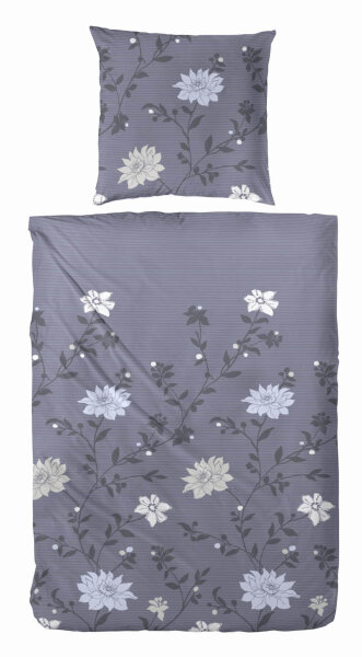 Satin Bettwäsche 155x220 80x80 cm in Anthrazit Blumen