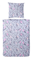 Primera Renforce Bettwäsche Blätter in flieder grau 155x220 80x80 cm