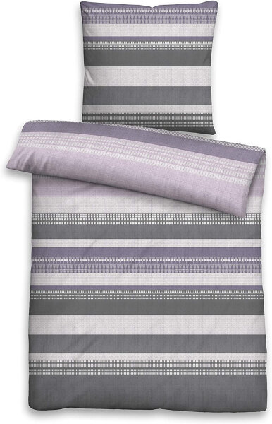 Biberna Castell Biber Bettwäsche Grau Lila Gestreift