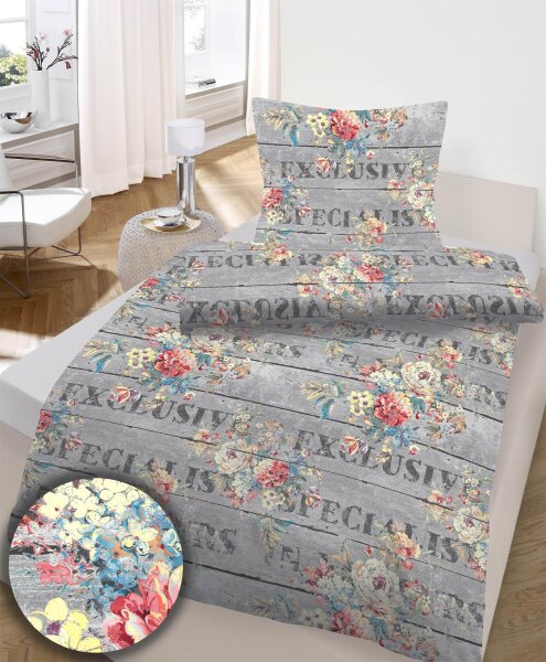 Dobnig Renforce Bettwäsche 155x220+80x80 cm Grau Bunt