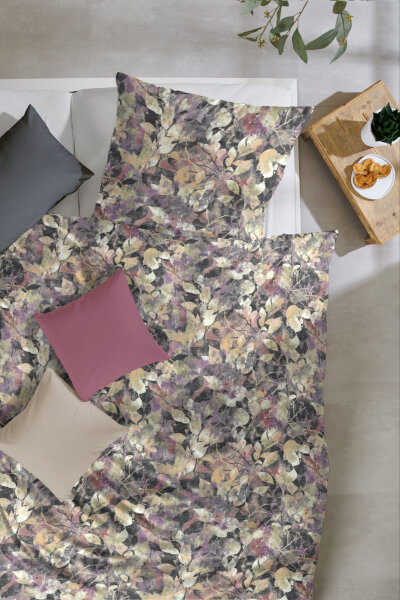 Satin Bettwäsche 155x220 80x80 cm in Sand Violett Graphit