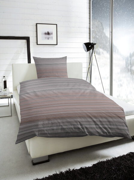 Satin Bettwäsche 155x220 80x80 cm in Taupe Grau Streifen