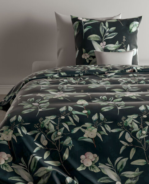 HnL Flanell Bettwäsche Matera Schneebeeren Grün 135x200 + 80x80 cm