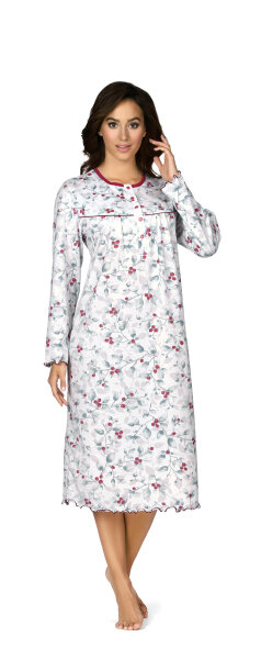 Comtessa Premium Damen Nachthemd langer Arm Knopfleiste Rot Gr. 36 38