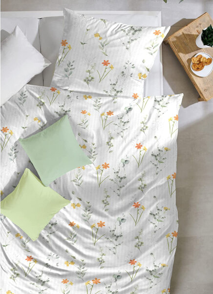 Primera Seersucker Bettwäsche in Weiß Gelb Terra 155x220 80x80 cm