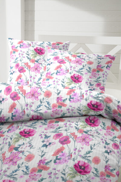 Primera Seersucker Bettwäsche Rosen Blumen Rosa 155x220 80x80 cm