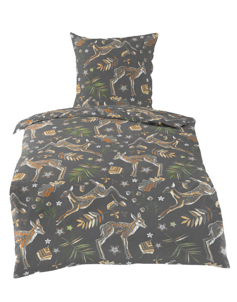 Bierbaum Biber Bettwäsche Rehe 135x200 80x80 cm Graphit