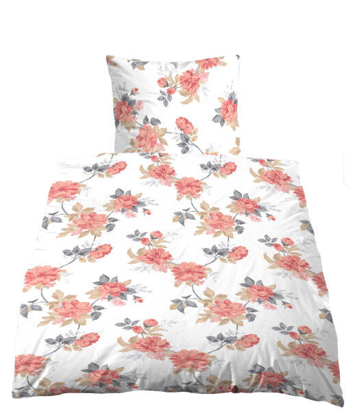 Biberna Castell Biber Bettwäsche Terra Grau Weiß Rosen