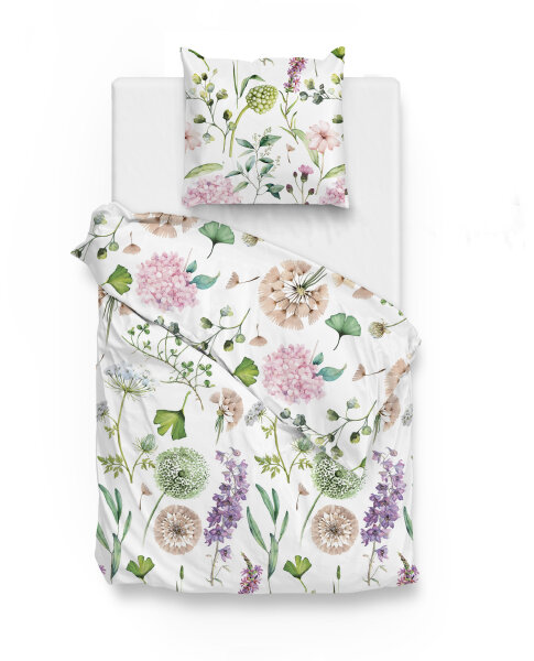 ZoHome Flanell Bettwäsche Nessa Weiß Blumen 155x220 + 80x80 cm in