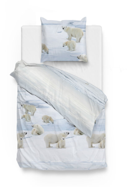 ZoHome Flanell Bettwäsche Ber Eisbär in Blau 135x200 + 80x80 cm in
