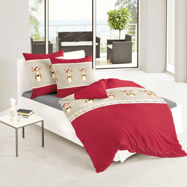 Bierbaum Biber Bettwäsche Rot Hirsch 135x200 80x80 cm